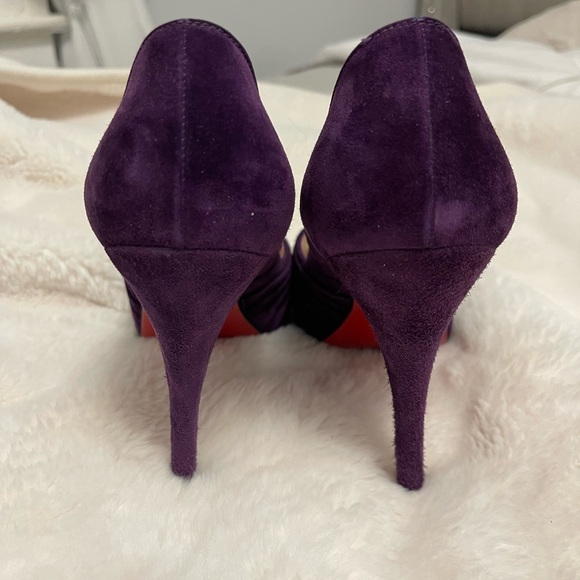 Christian Louboutin Purple Suede Peep-Toe Heels - Picture 6 of 7